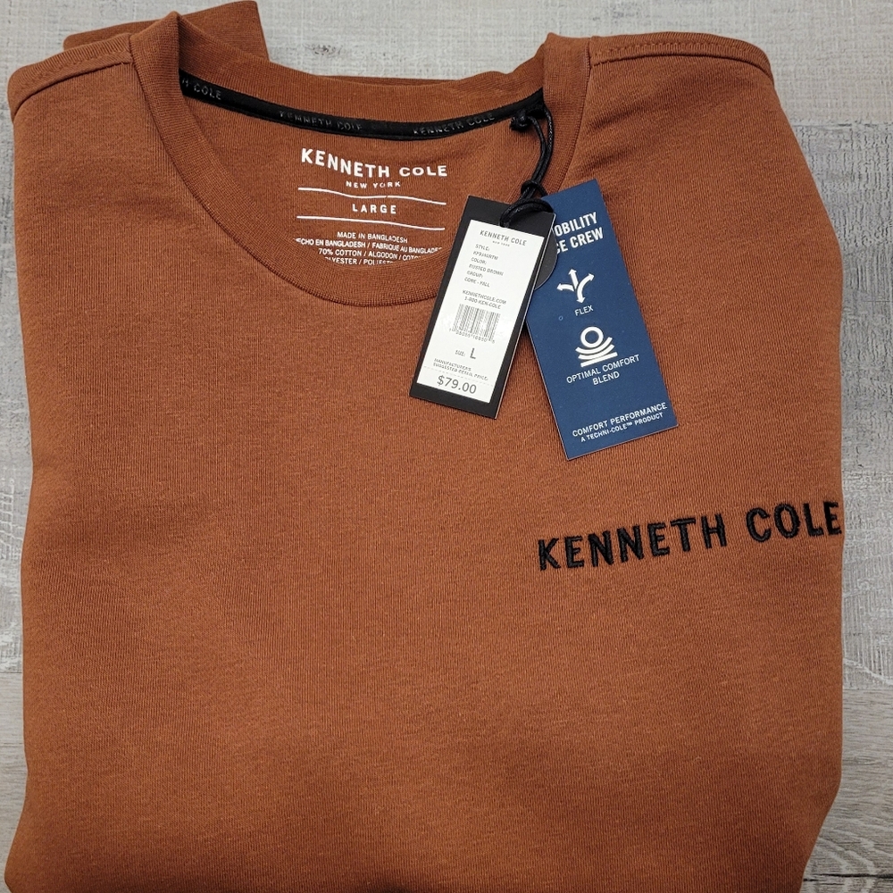 Kenneth Cole Men's Brown Embroidered Logo Crewneck Sweatshirt